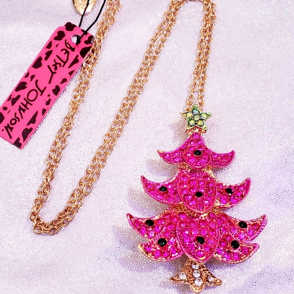 Gold-plated pink and green crystal Christmas tree necklace/broach - Picture 9 of 11